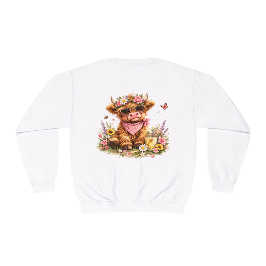 Highland Cow | Floral | Sweatshirt | Cute | Cow w/ Flower Crown |