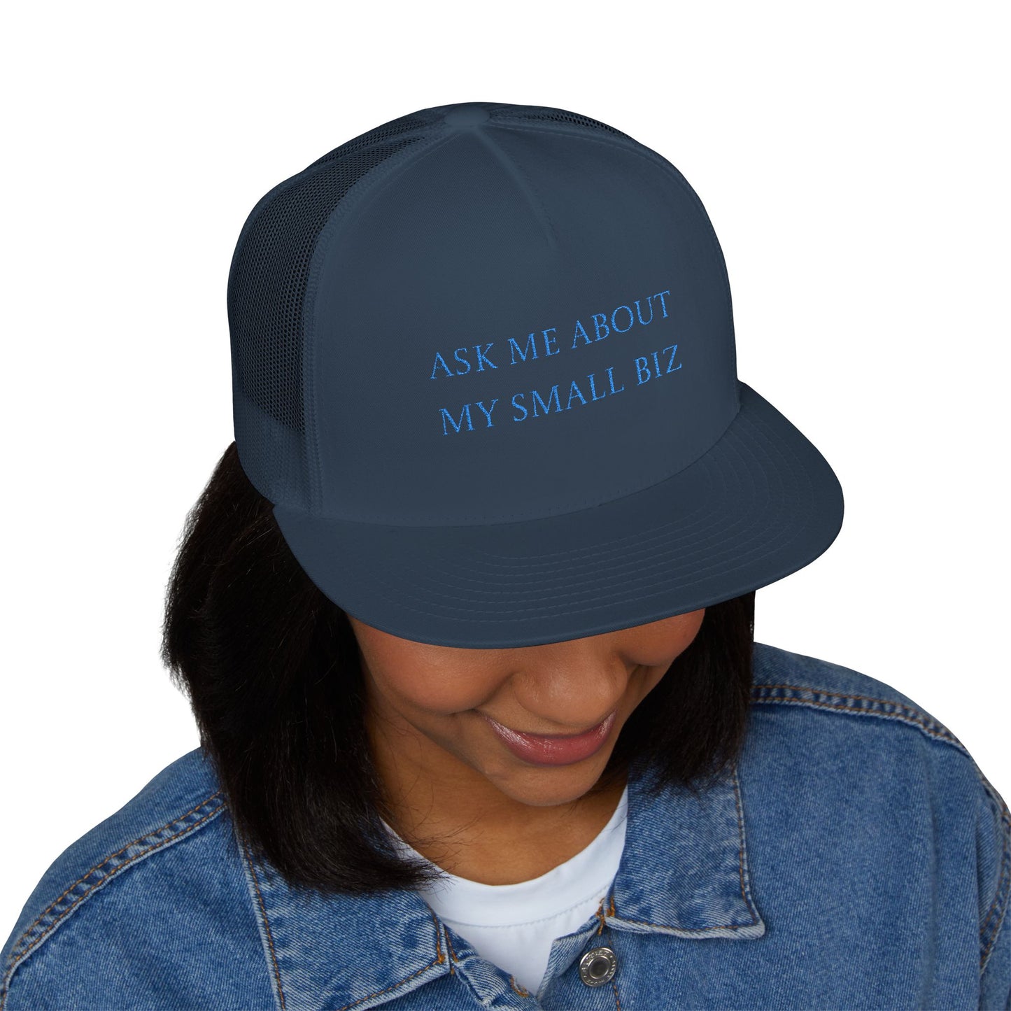 Embroidered | 'Ask Me About My Small Biz' | Mesh | Hat |