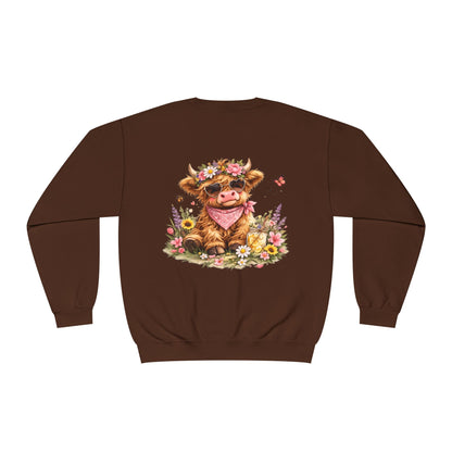 Highland Cow | Floral | Sweatshirt | Cute | Cow w/ Flower Crown |