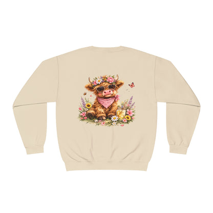 Highland Cow | Floral | Sweatshirt | Cute | Cow w/ Flower Crown |