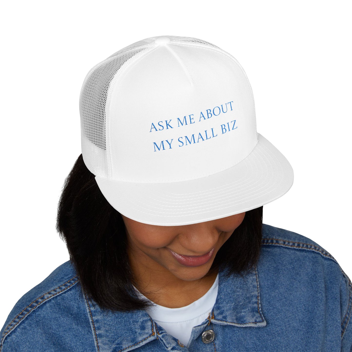 Embroidered | 'Ask Me About My Small Biz' | Mesh | Hat |