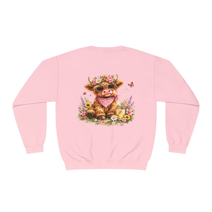 Highland Cow | Floral | Sweatshirt | Cute | Cow w/ Flower Crown |